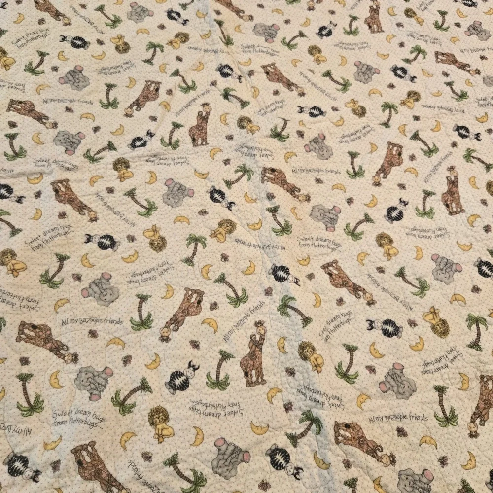 VTG GrannyCore Handmade Baby Quilt Animals & Moon 51x38